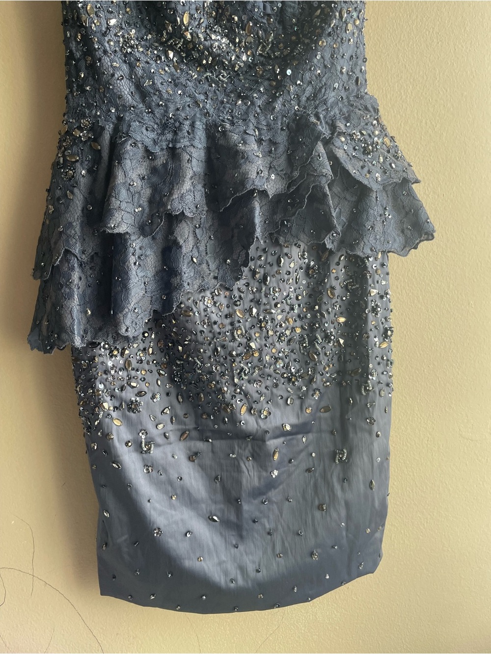 New Mandalay Beaded Strapless Blue Gray Embellished Peplum Cocktail Dress 10 - Picture 4 of 14